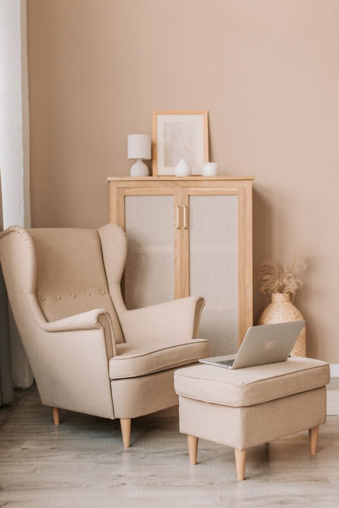 armchair with footstool. Showing how to ADHD Hack your Home Decor!